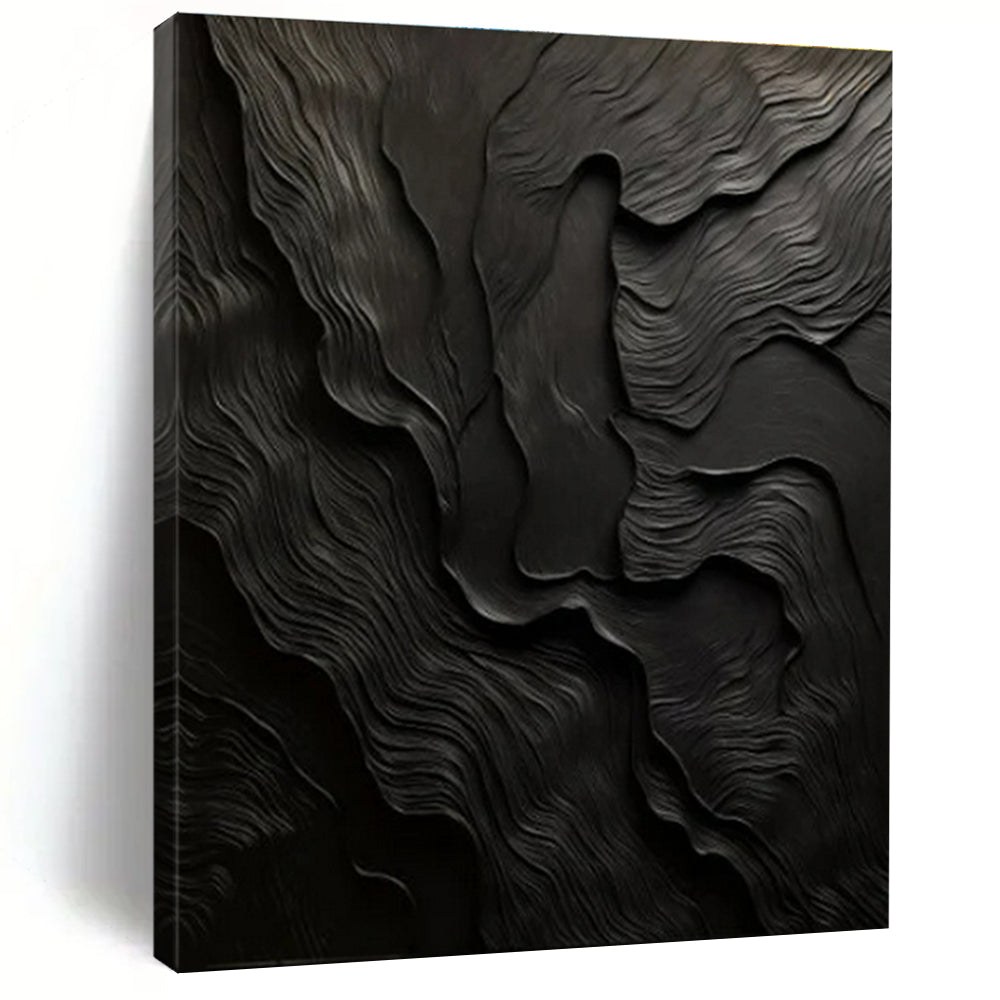 “Black Textured Waves” ,Abstract Textured Painting CT0833