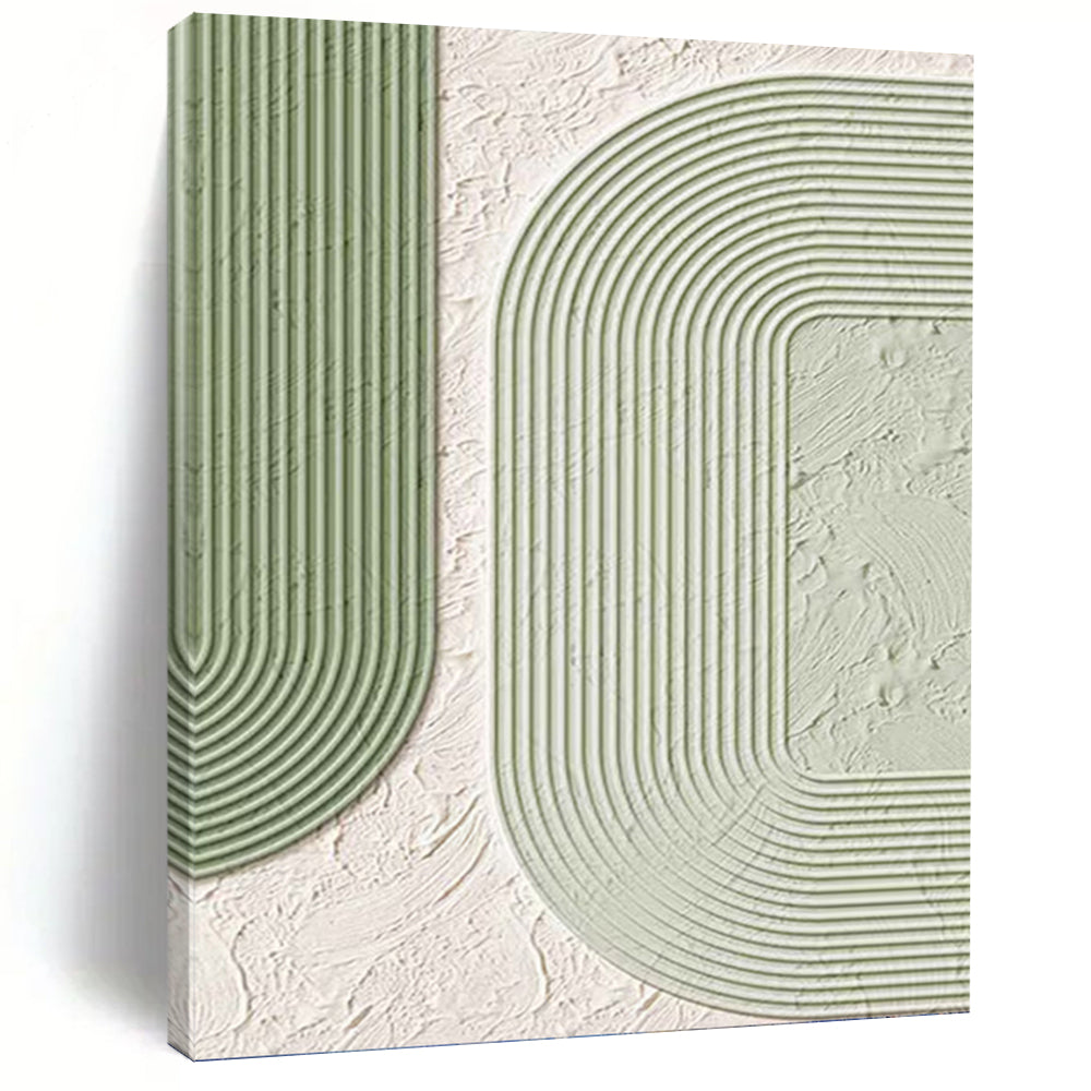 Geometric Green and White Textured Abstract - Abstract Painting On Canvas DKH1493