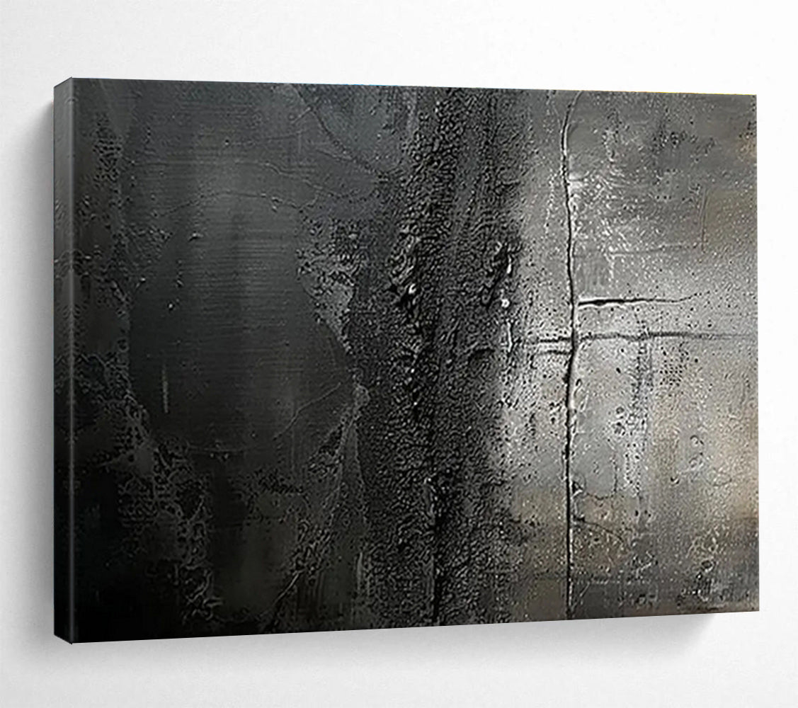Dark Gray Textured Abstract “Moody Textured Depths” Painting On Canvas DKH150
