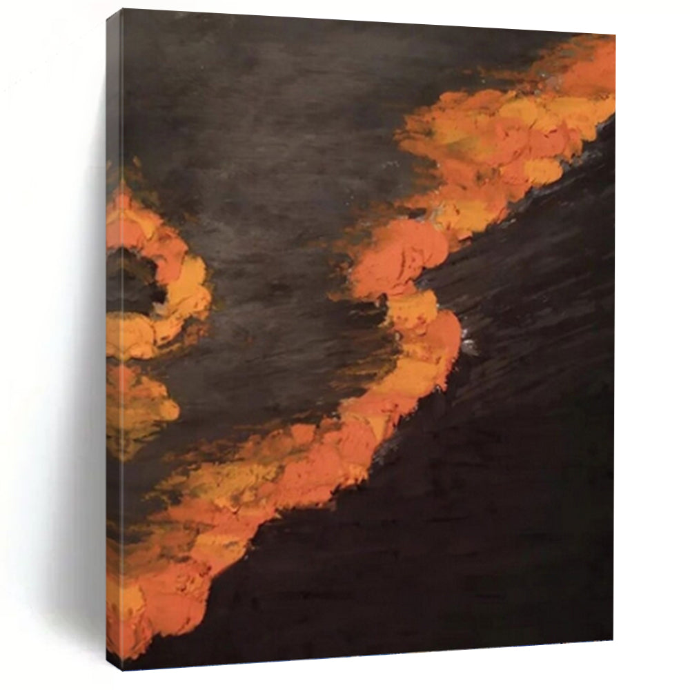 “Dark - Toned Orange Streaks” - Black & Orange Expressive Painting On Canvas DKH0961