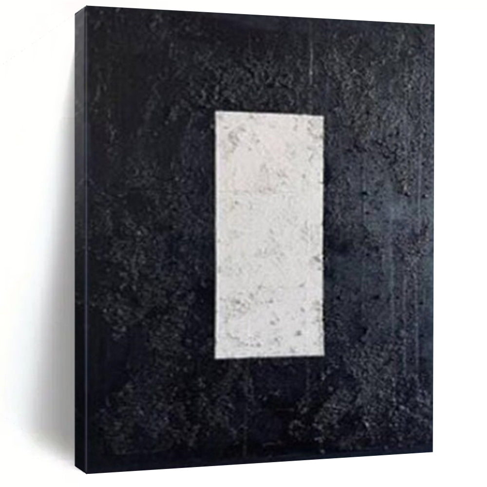 “Textured Black - White Rectangle” – Minimalist Textured Painting CT1078