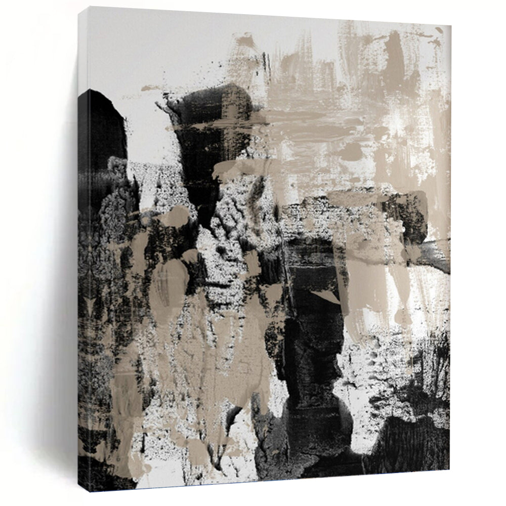 “Monochrome Abstract Strokes” - Black, White & Beige Textured Painting On Canvas DKH0966