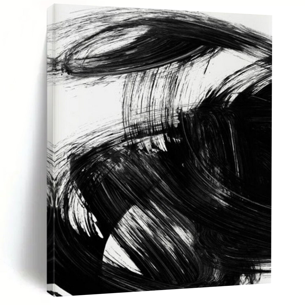 “Dynamic Black Ink Swirl” - Bold Black Ink Abstract Painting On Canvas DTP195