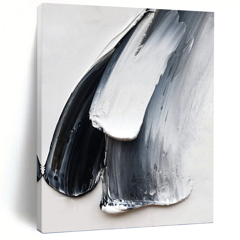 “Black - White - Gray Textured Strokes” - Minimalist Impasto Painting On Canvas DKH1676