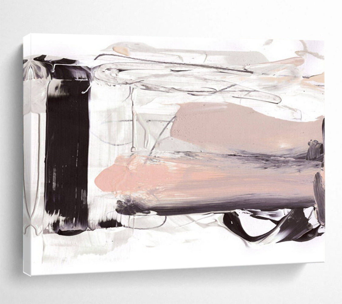 “Black - White - Blush Abstract” Minimalist Abstract Painting On Canvas DLZ143