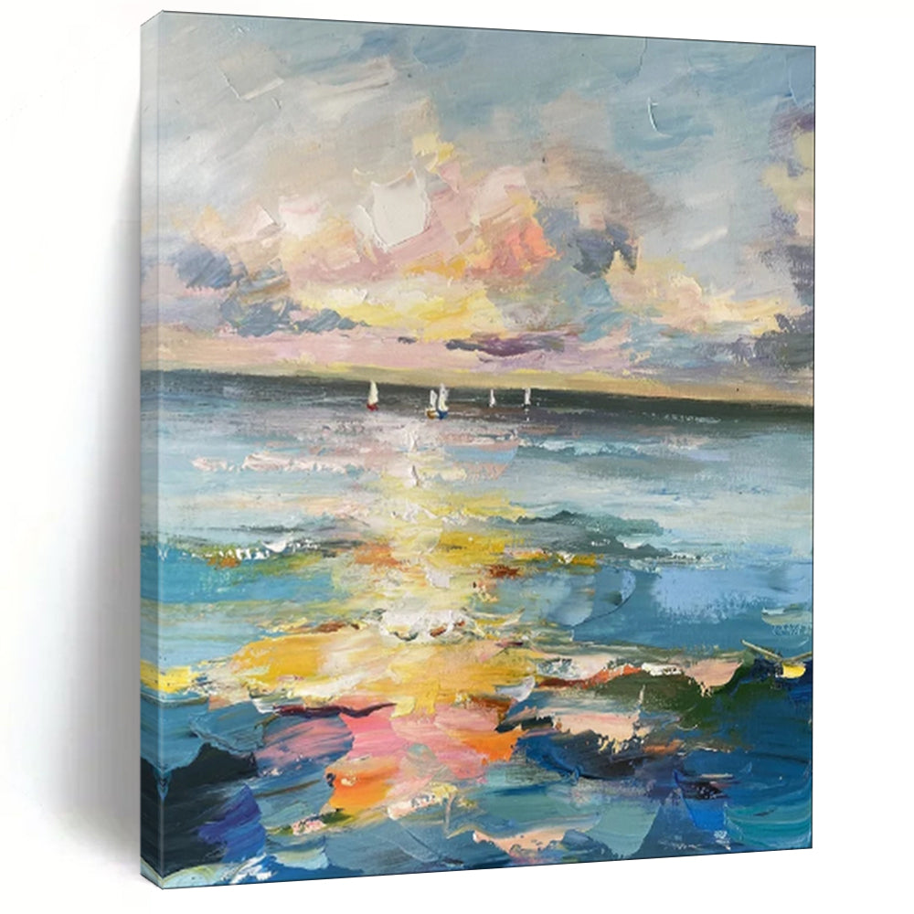 “Sailboats on a Colorful Sea: Impressionist Maritime Art” - Impasto Oil on Canvas CT1896