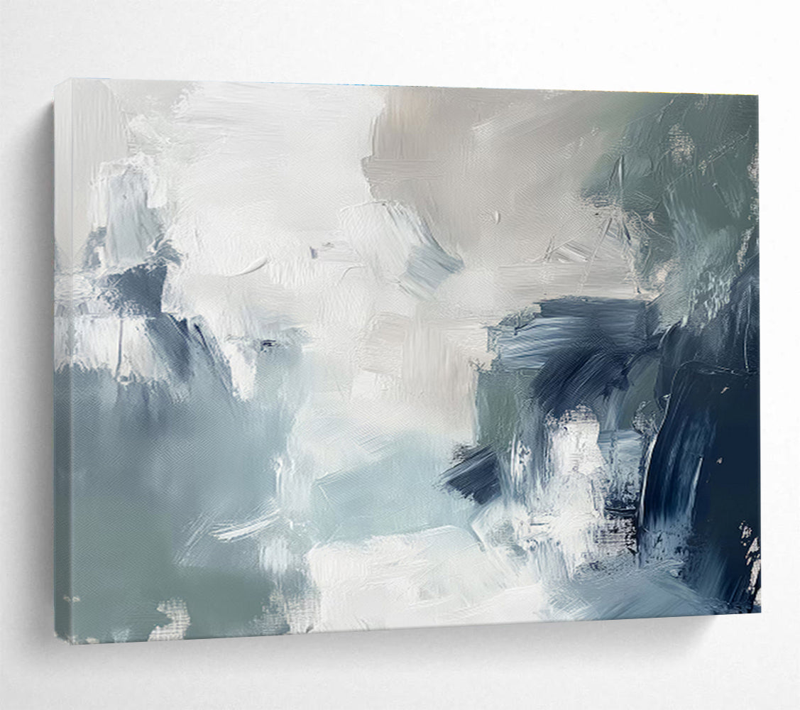 Cool Tones Fusion Blue Gray Abstract Layers Painting On Canvas DKH236