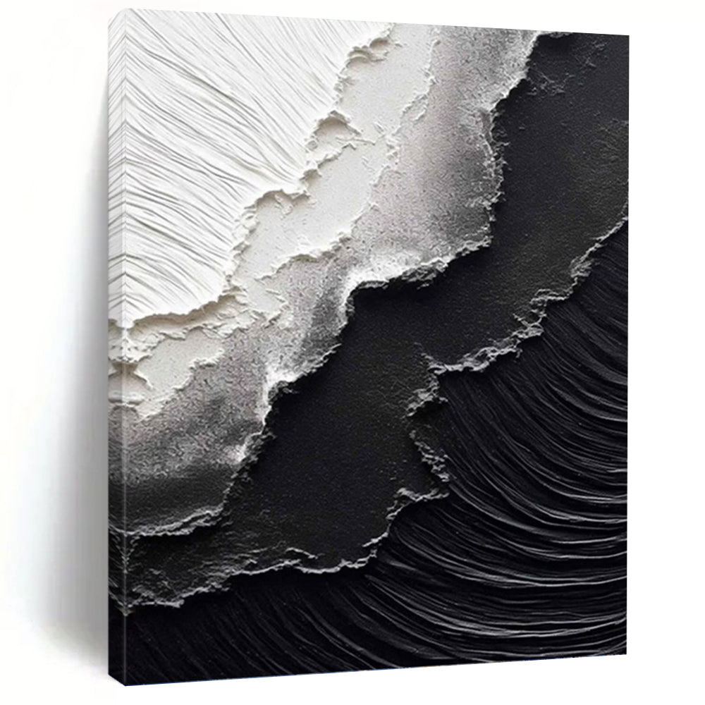 Textured Black and White Abstract Layers - Abstract Painting On Canvas DKH1475