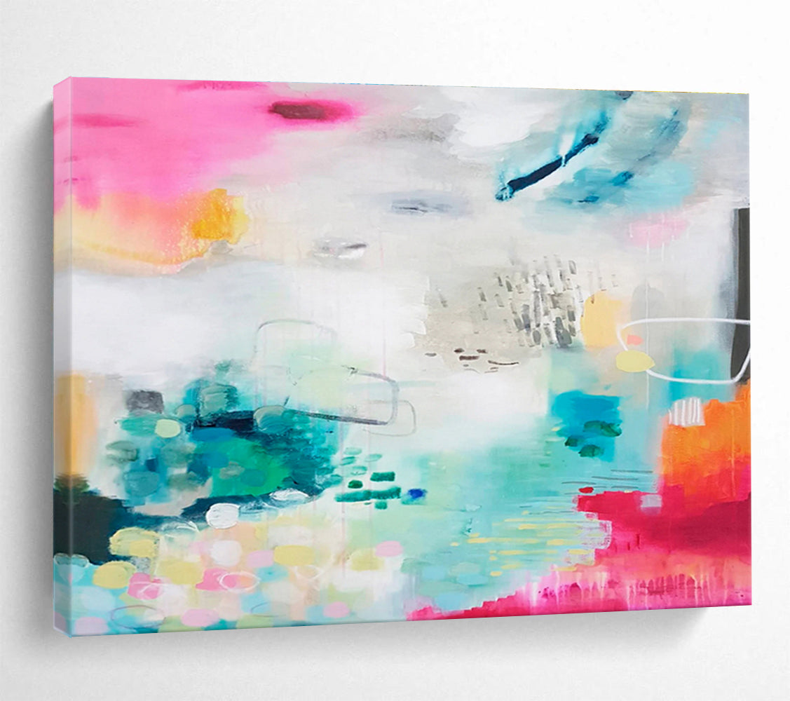Vibrant Abstract with Pink and Blue - Dynamic Colors and Energetic Brushstrokes Painting On Canvas DKH063