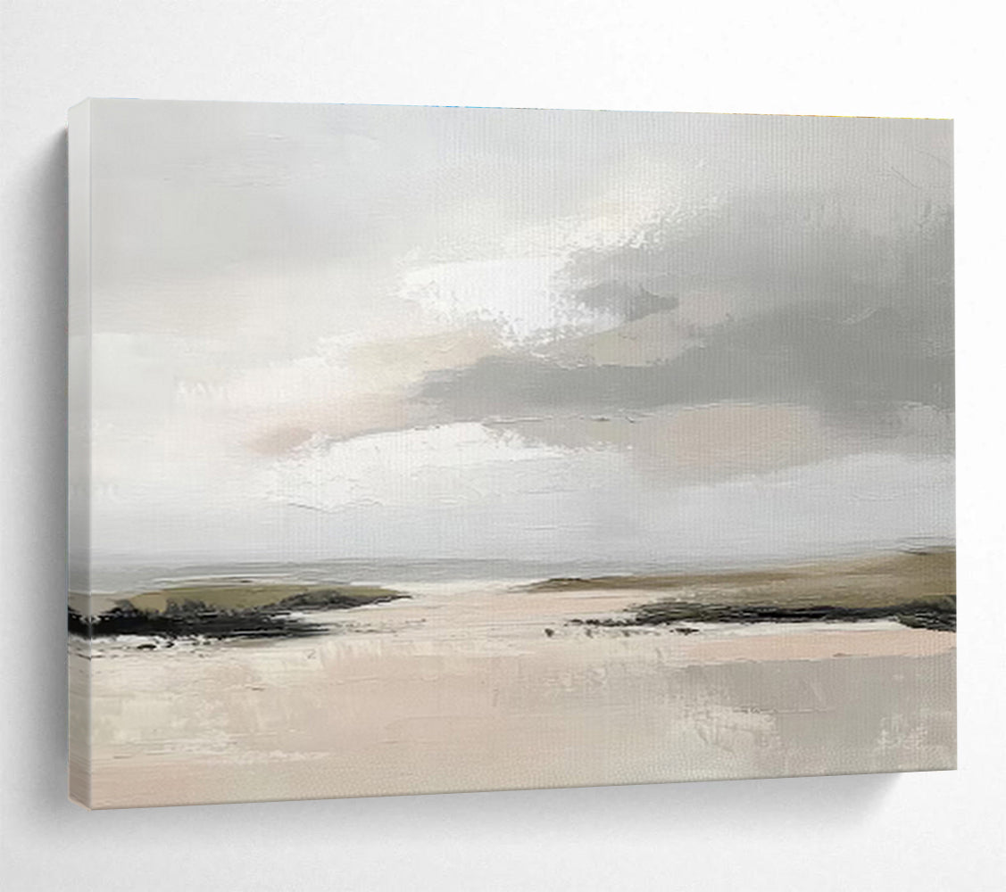 Gray Tones Coastal Scene Minimalist Painting On Canvas DKH243