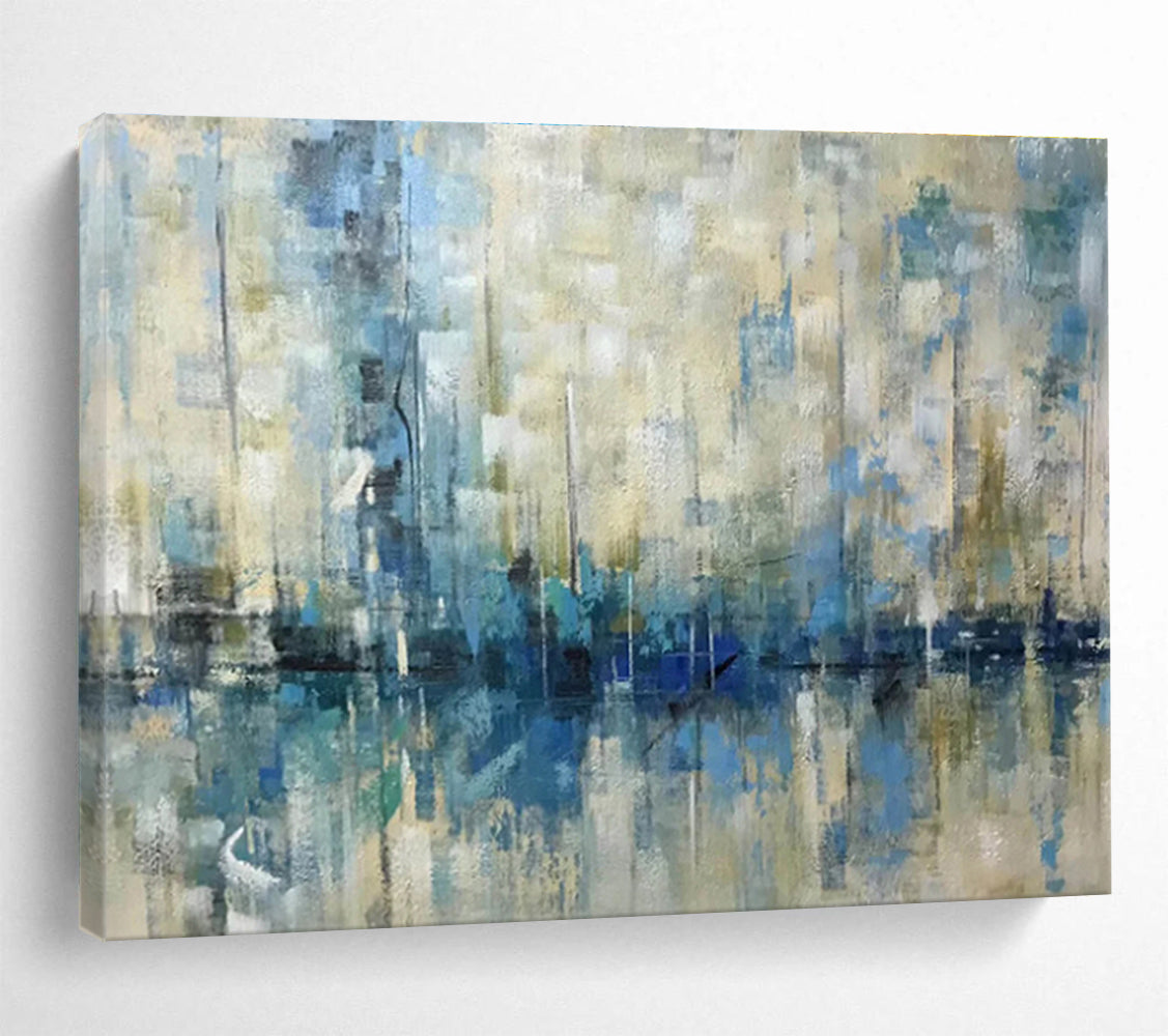 “Blue and Beige Abstract Marina” Painting On Canvas DKH166