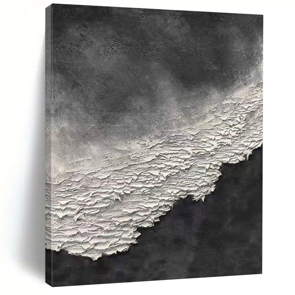 “Black, White Textured Contrast ‘Shadow & Light’” - Impasto Abstract Painting On Canvas DTP339