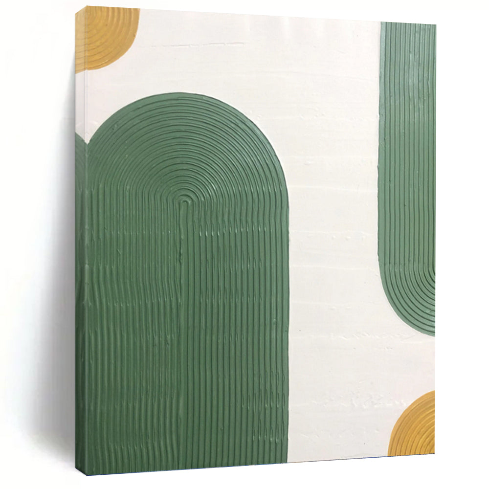 “Green Ribbon Arches” - Green, Yellow & White Textured Curves Painting On Canvas DKH1170