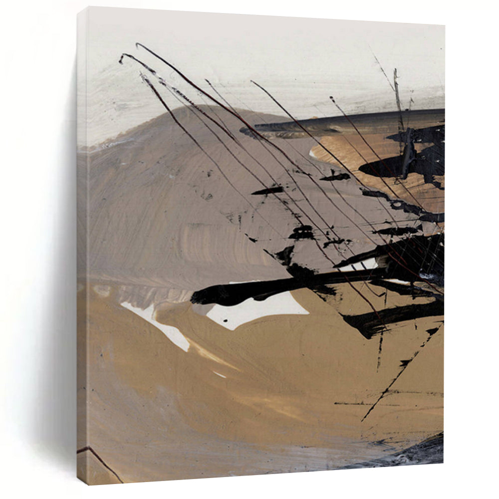 “Earth - Toned Abstract Strokes” - Brown, Black, and White Abstract Painting On Canvas DTP201