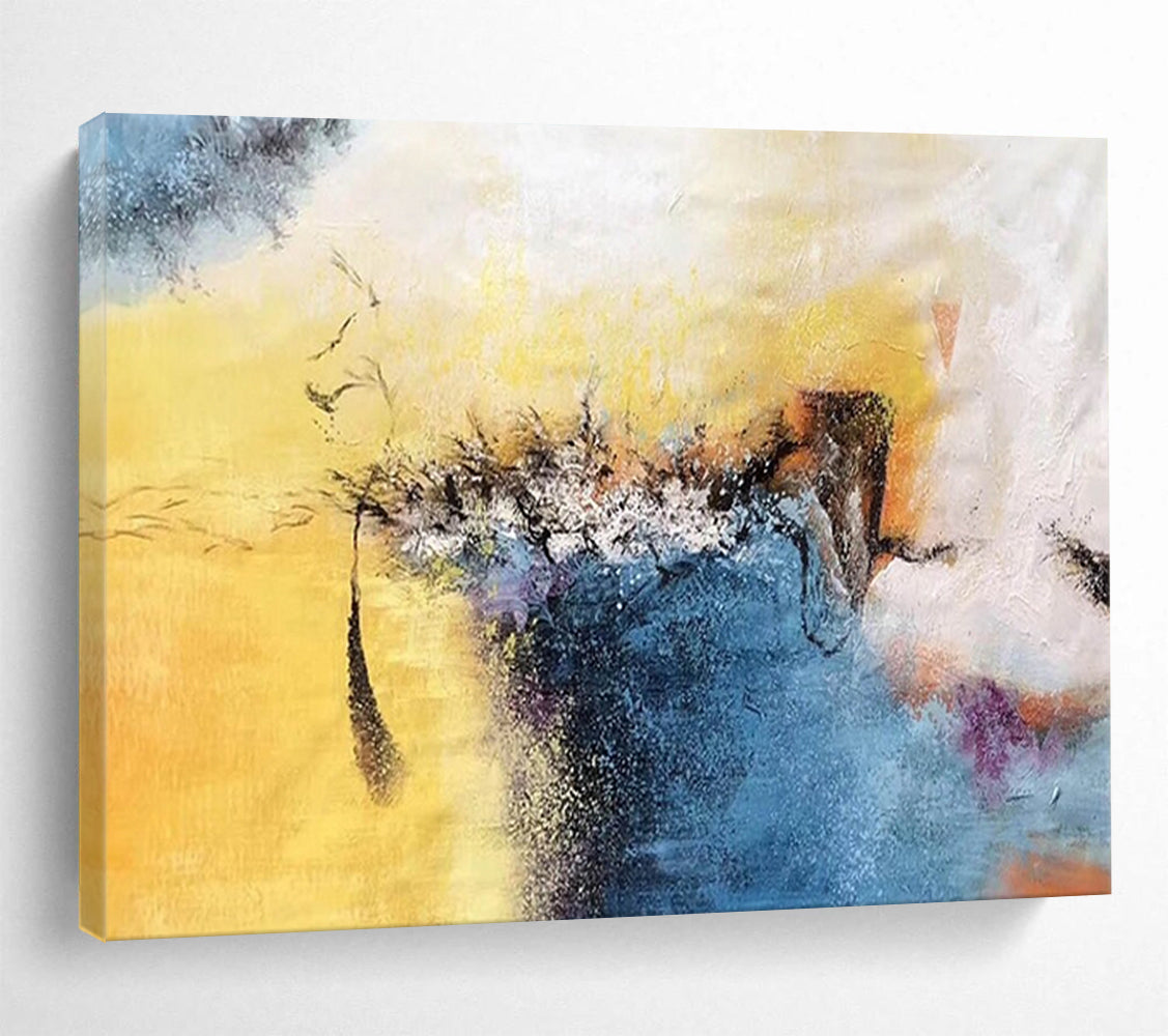 “Yellow - Blue Abstract Fusion” Abstract Expressionist Painting On Canvas DLZ156
