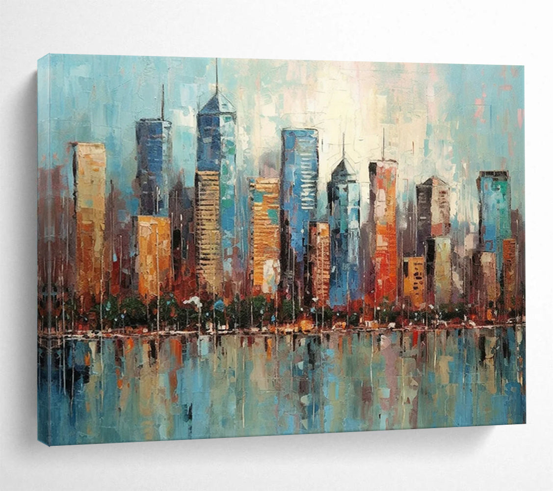 “Colorful Cityscape Reflection” Cityscape Painting On Canvas DLZ077
