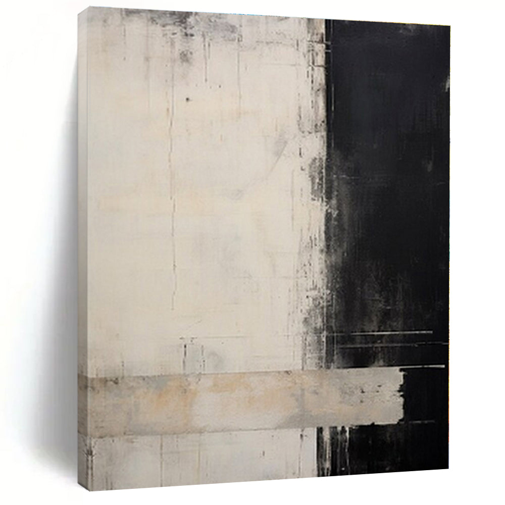 Black - White - Grey Textured Divide - Abstract Textured Acrylic Painting CT1384