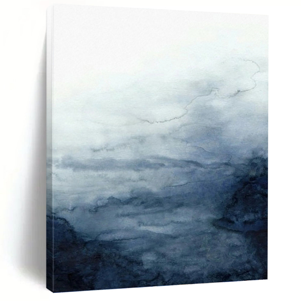 “Soft Blue - Gray Watercolor Skies” - Blue, Gray & White Abstract Sky Painting On Canvas DKH0939