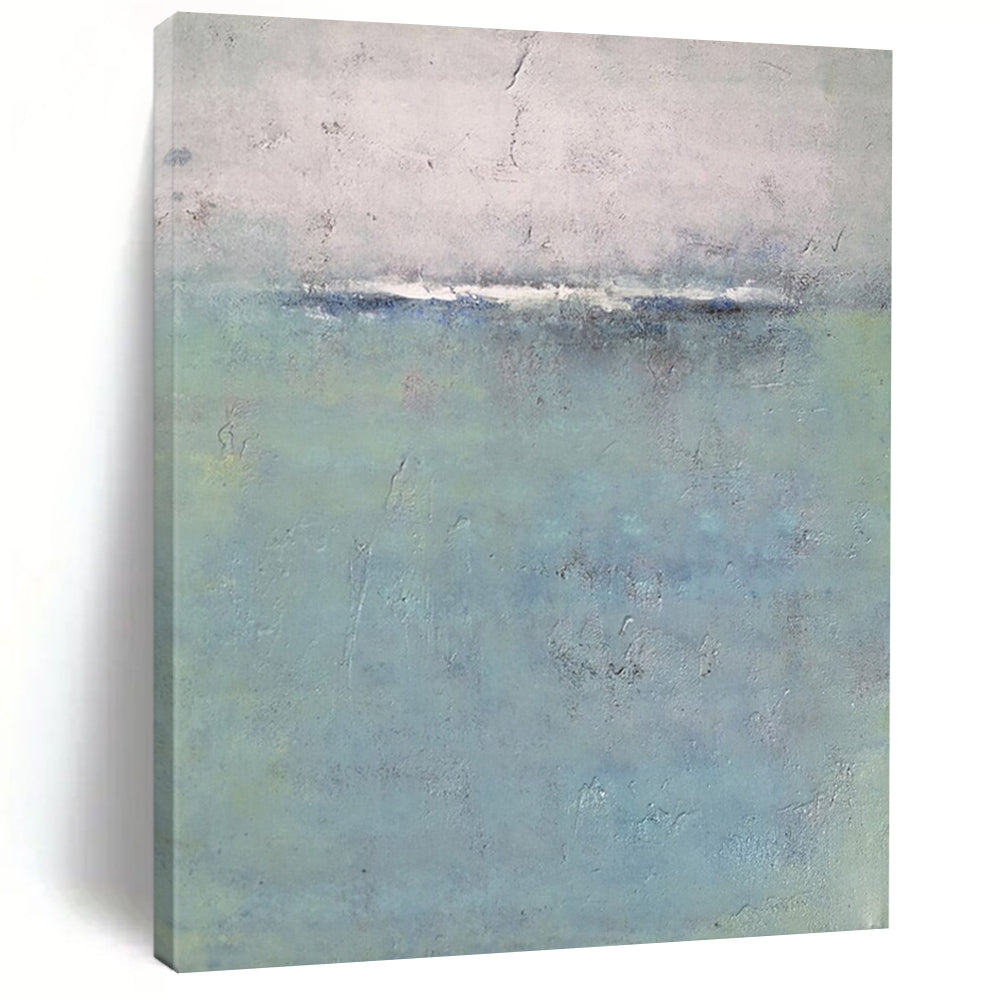 “Blue, Gray, Green Subtle Horizon ‘Quiet Calm’” - Impasto Abstract Landscape Painting On Canvas DTP354