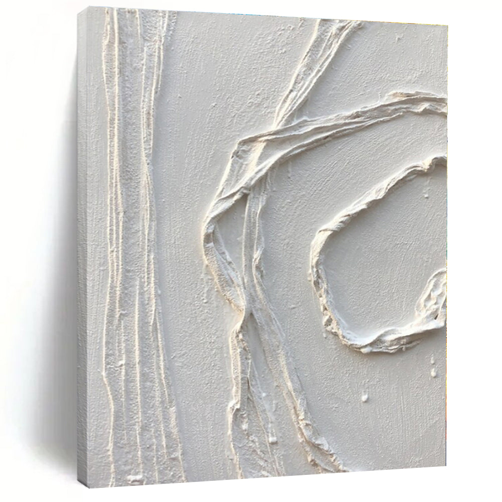White Textured Curved Abstraction - Minimalist Textured Acrylic On Canvas CT1348