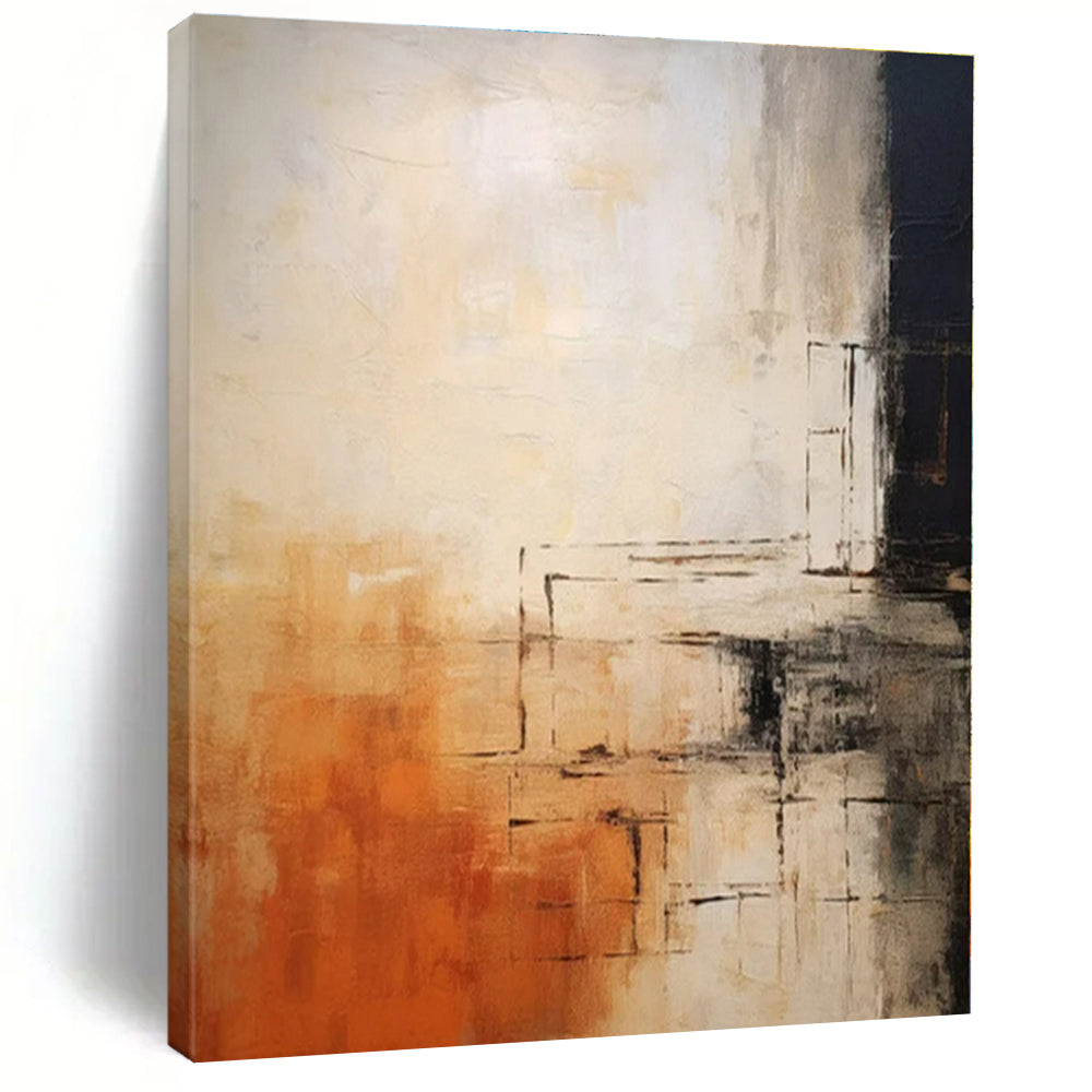 Warm Tones with Black Lines - Abstract Geometric Acrylic On Canvas CT1335