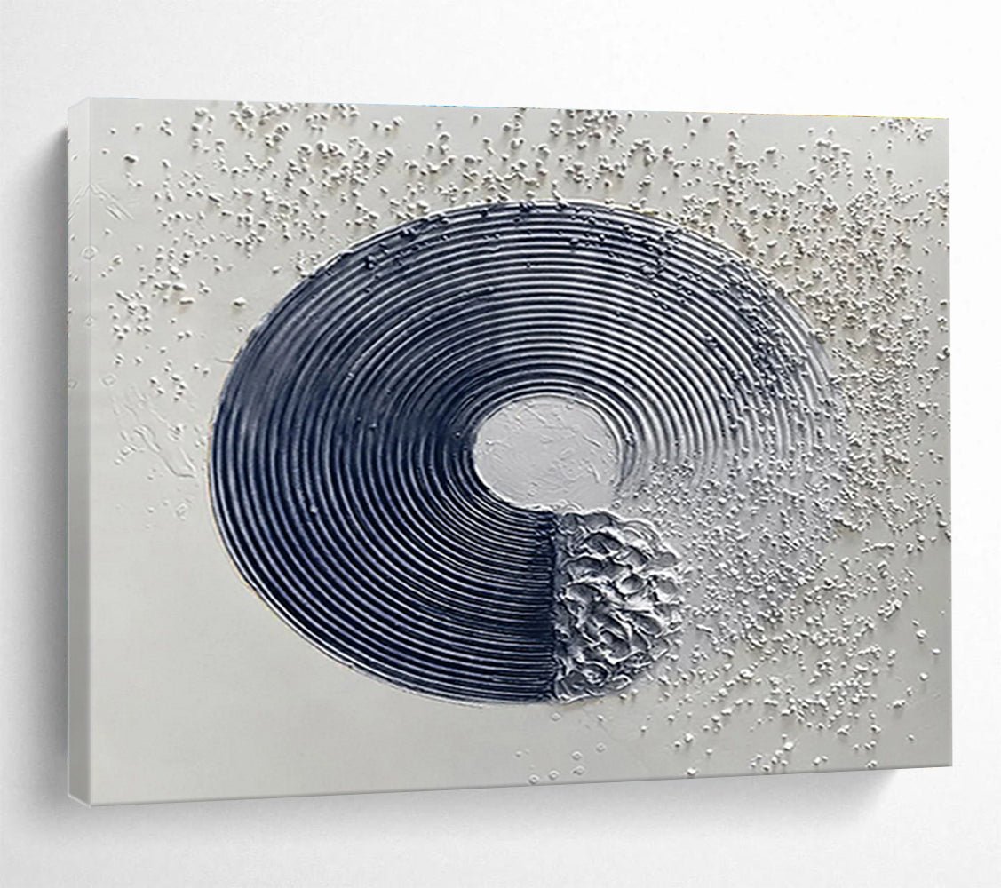 Textured Circle and Dots Black White 3D - like Painting On Canvas DKH211