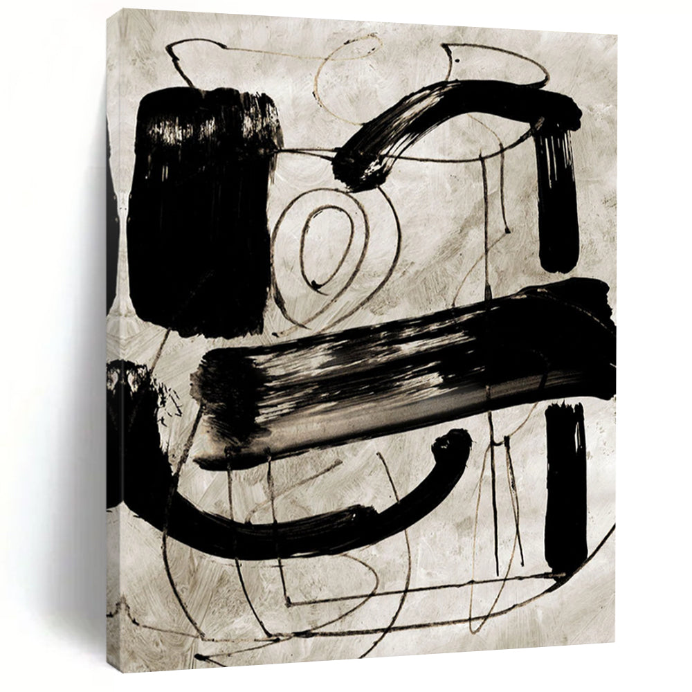 “Dynamic Black - and - White Gestures” - Abstract Expressionist Painting On Canvas DTP169