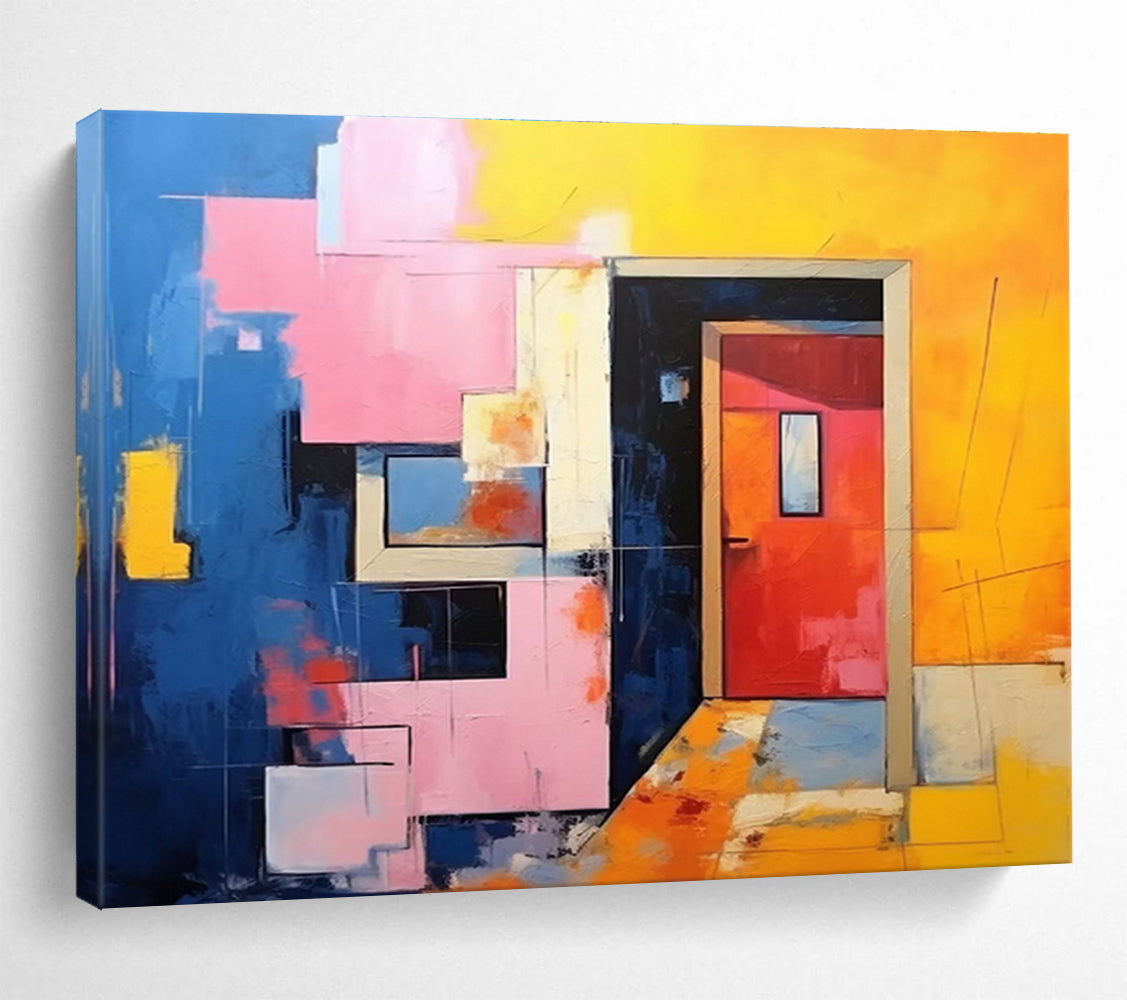Abstract Architectural Interior - Abstract Interior Painting On Canvas DKH642