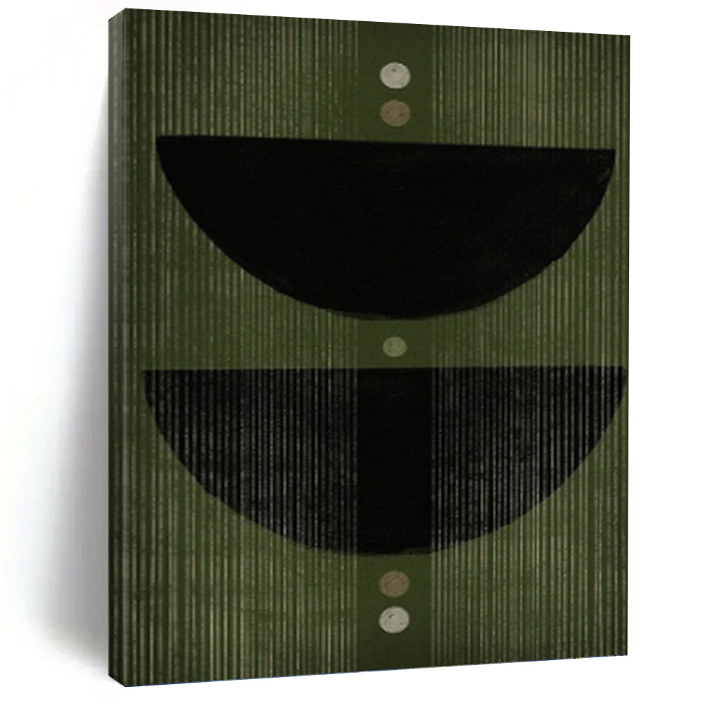 Green Geometric Semi - Circles and Dots - Geometric Abstract Painting On Canvas DKH1380
