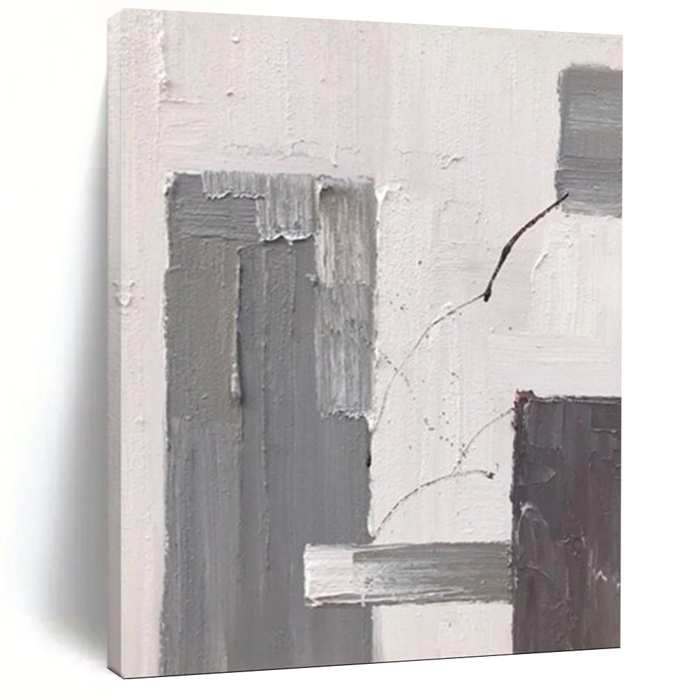 “Gray, White, Brown Minimalist ‘Subtle Stories’” - Abstract Impasto Painting On Canvas DTP396