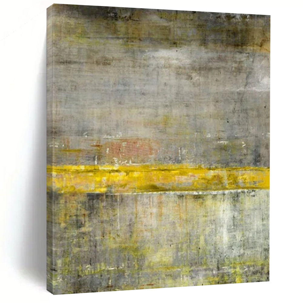 Gray & Yellow Abstract Divide - Minimalist Abstract Painting On Canvas CT2294