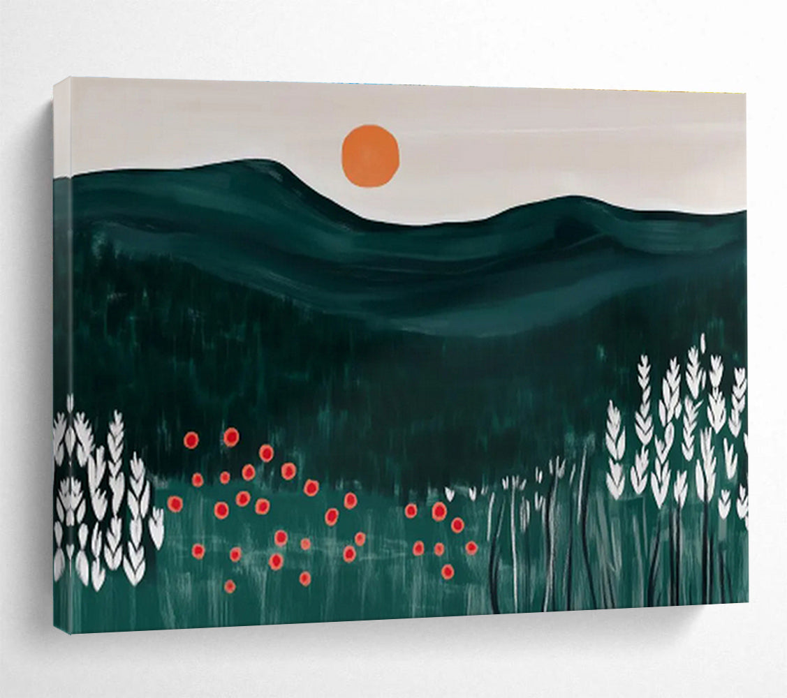 Minimalist Mountain Sunset Folk - Art Painting On Canvas DKH224