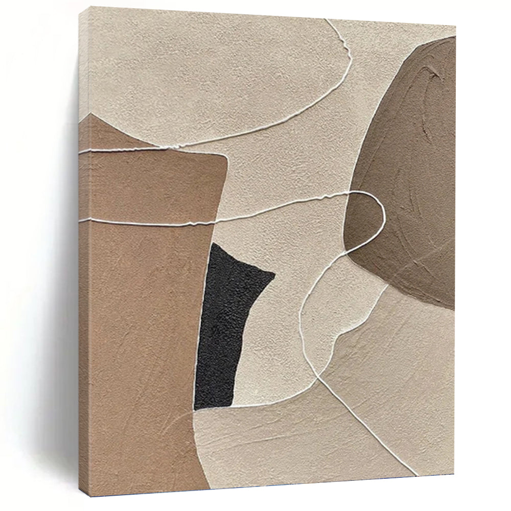 “Neutral - Toned Abstract with White Lines and Shapes” - Minimalist Textured Painting On Canvas DKH1112