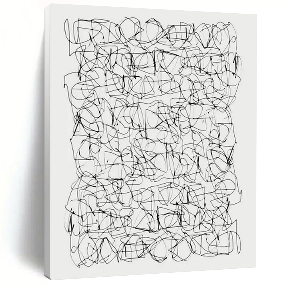 “Intricate Black & White Line Web” - Minimalist Abstract Drawing On Canvas CT2315