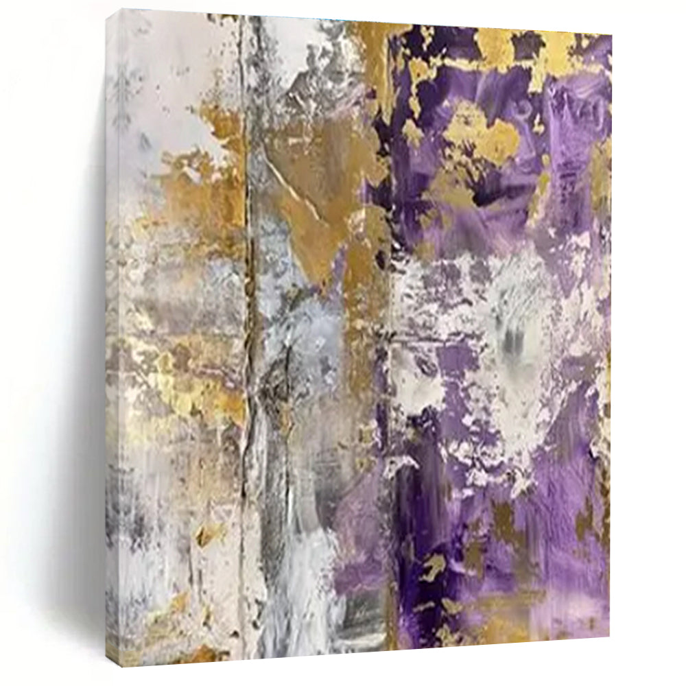 “Purple - Gold - Gray Abstract Textures” ,Abstract Acrylic Painting CT0845