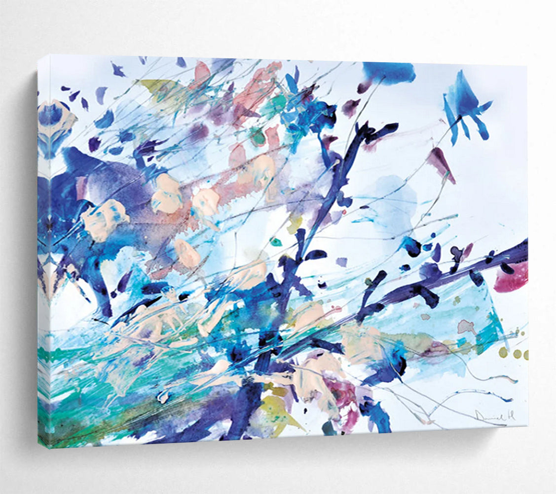 “Colorful Floral Splash” Watercolor - style Abstract Painting On Canvas DLZ147