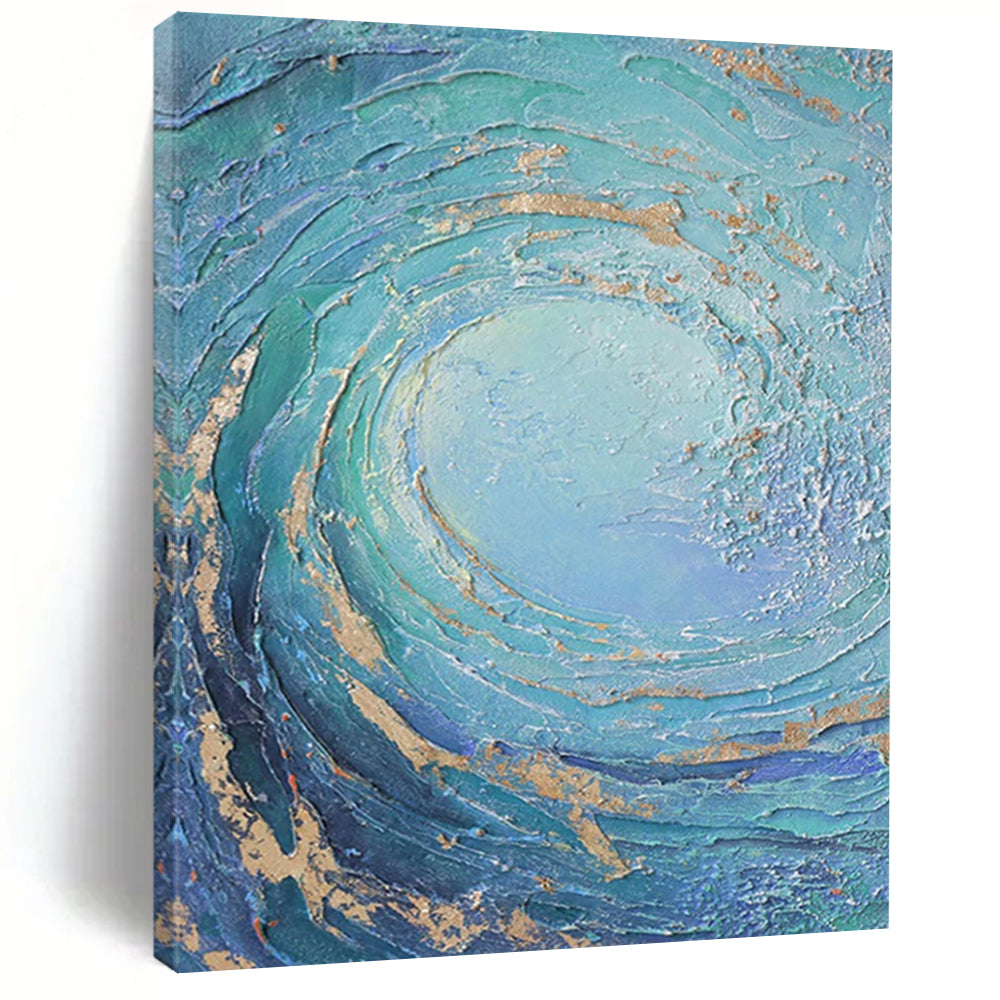 “Blue, Green, Gold Swirling Vortex ‘Oceanic Energy’” - Impasto Sea - Inspired Painting On Canvas DTP332