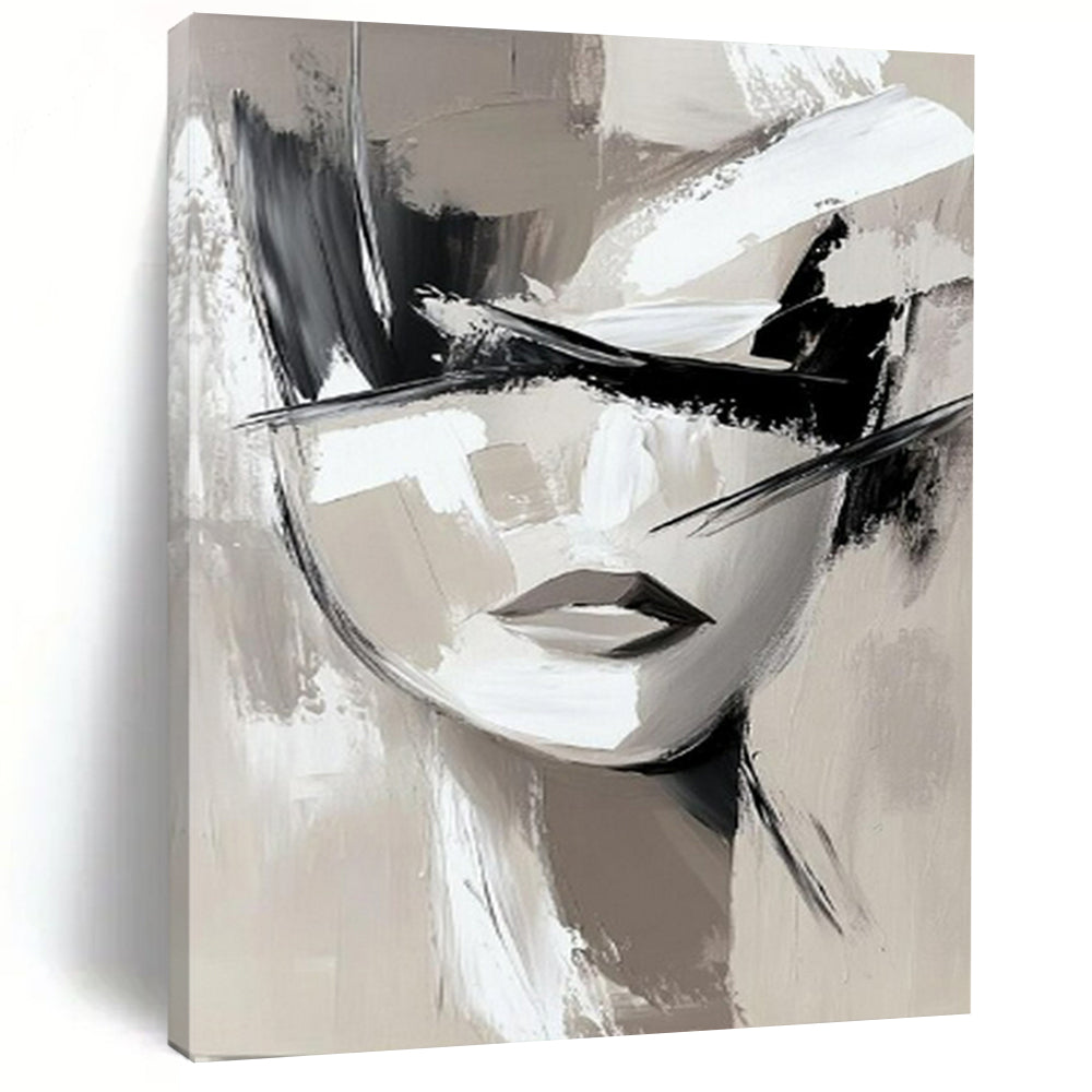 “Monochrome Abstract Face” - Black, White & Gray Abstract Portrait Painting On Canvas CT2193