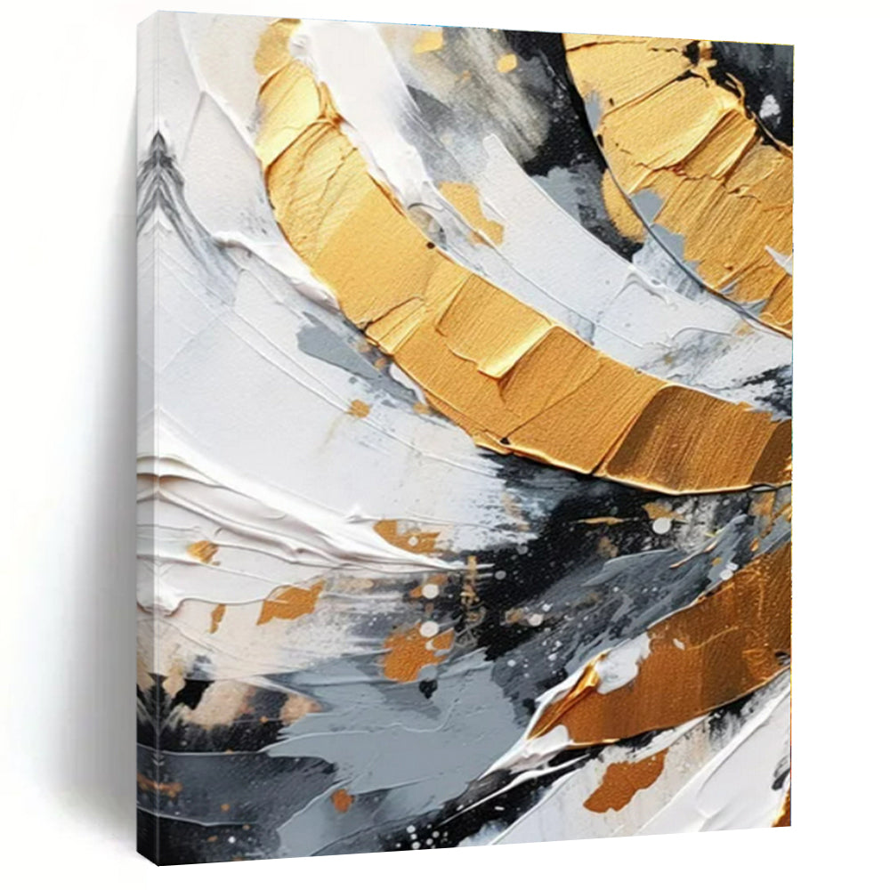 Black - White Gold Swirl - Abstract Impasto Oil Painting CT1243