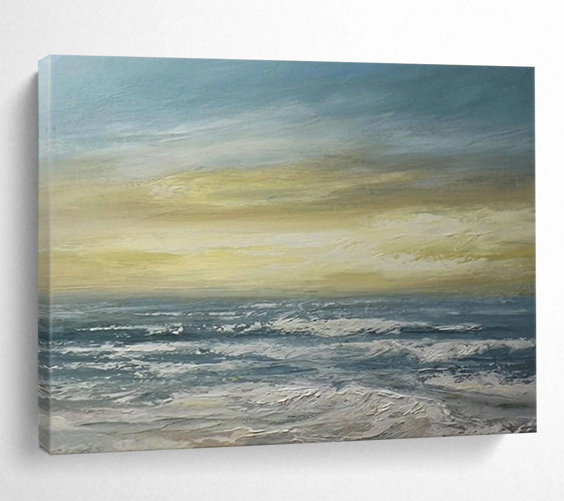 “Blue, Yellow, Sunset Ocean ‘Golden Hour at Sea’” - Impressionist Seascape Painting On Canvas DLZ033