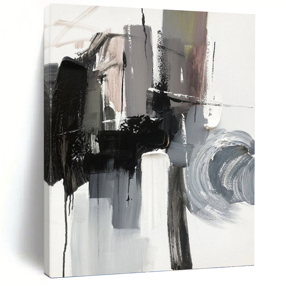 Monochrome Abstract Forms - Abstract Minimalist Painting On Canvas DKH1271