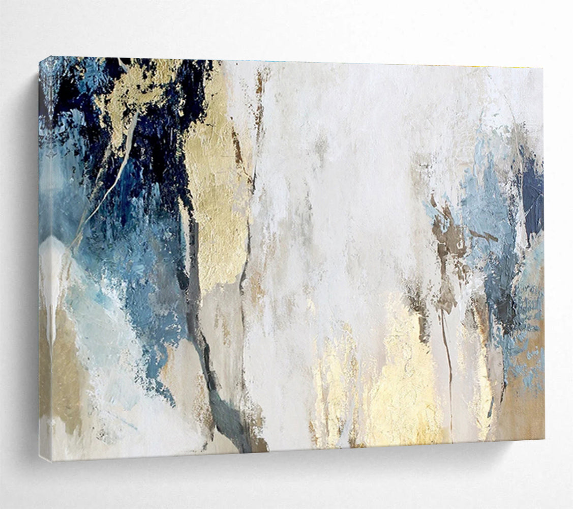 “Blue - Gold Abstract Elegance” Abstract Acrylic Painting On Canvas DKH507
