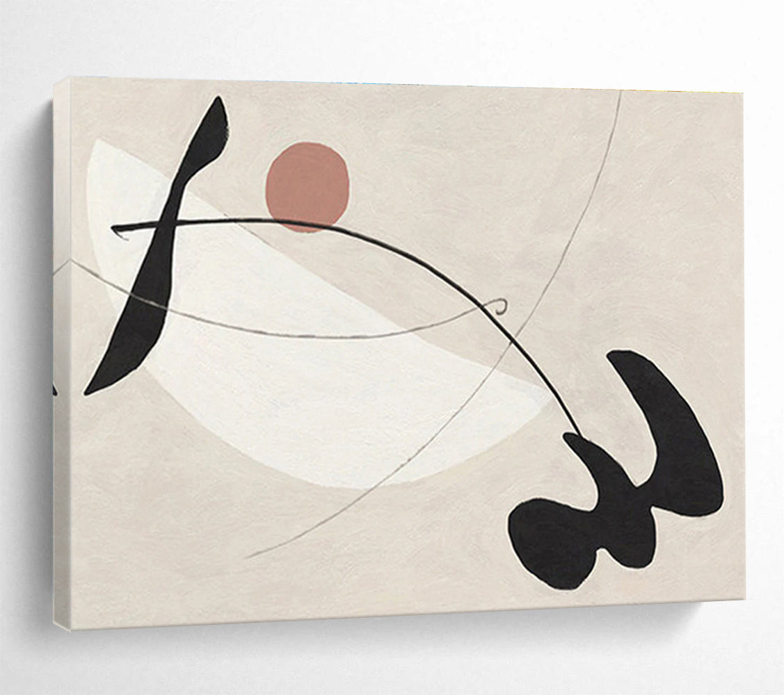 “Curved Shapes in Neutral Tones” - Black, White, Pink Minimalist Abstract Painting On Canvas DKH738