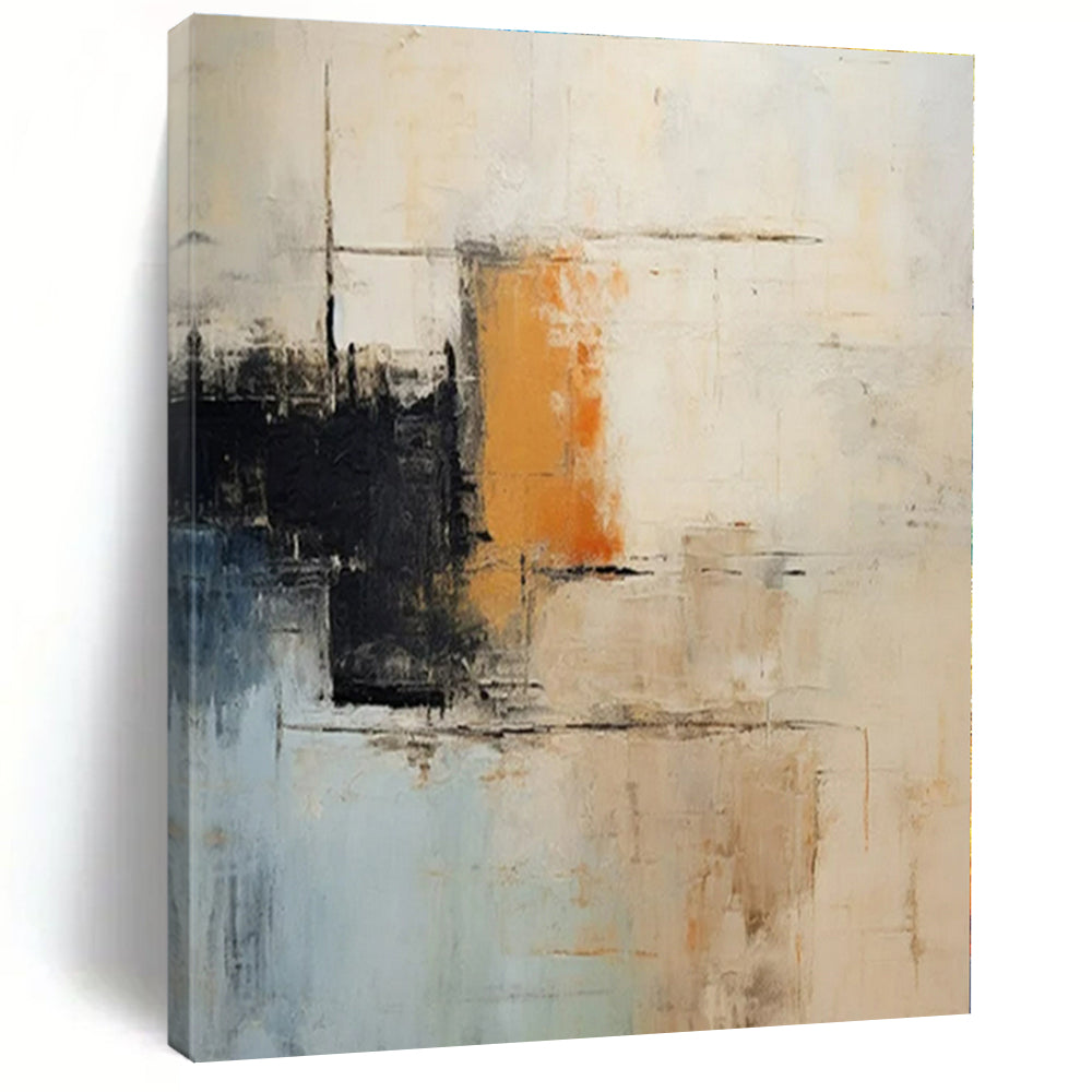 Neutral Tones with Orange Accent - Abstract Minimalist Acrylic On Canvas CT1336