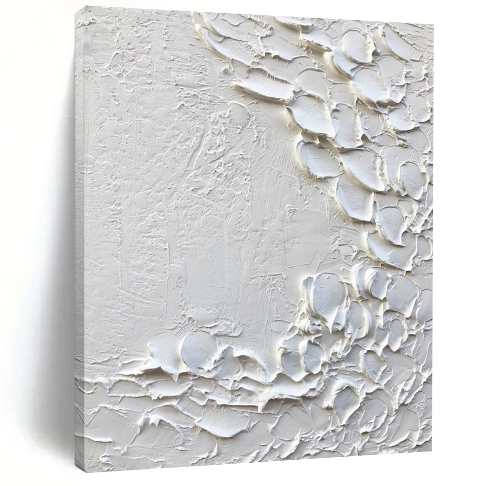 “White, Textured Blossoms ‘Pure Whimsy’” - Impasto Abstract Painting On Canvas DTP373