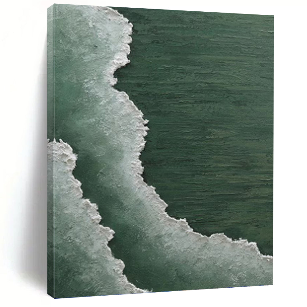 Green and White Wave Abstract - Abstract Painting On Canvas DKH1501
