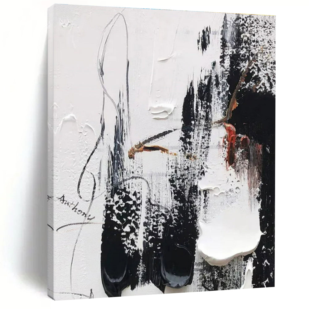 “Black - White - Red - Gold Textured Abstraction” ,Abstract Acrylic Painting CT0810
