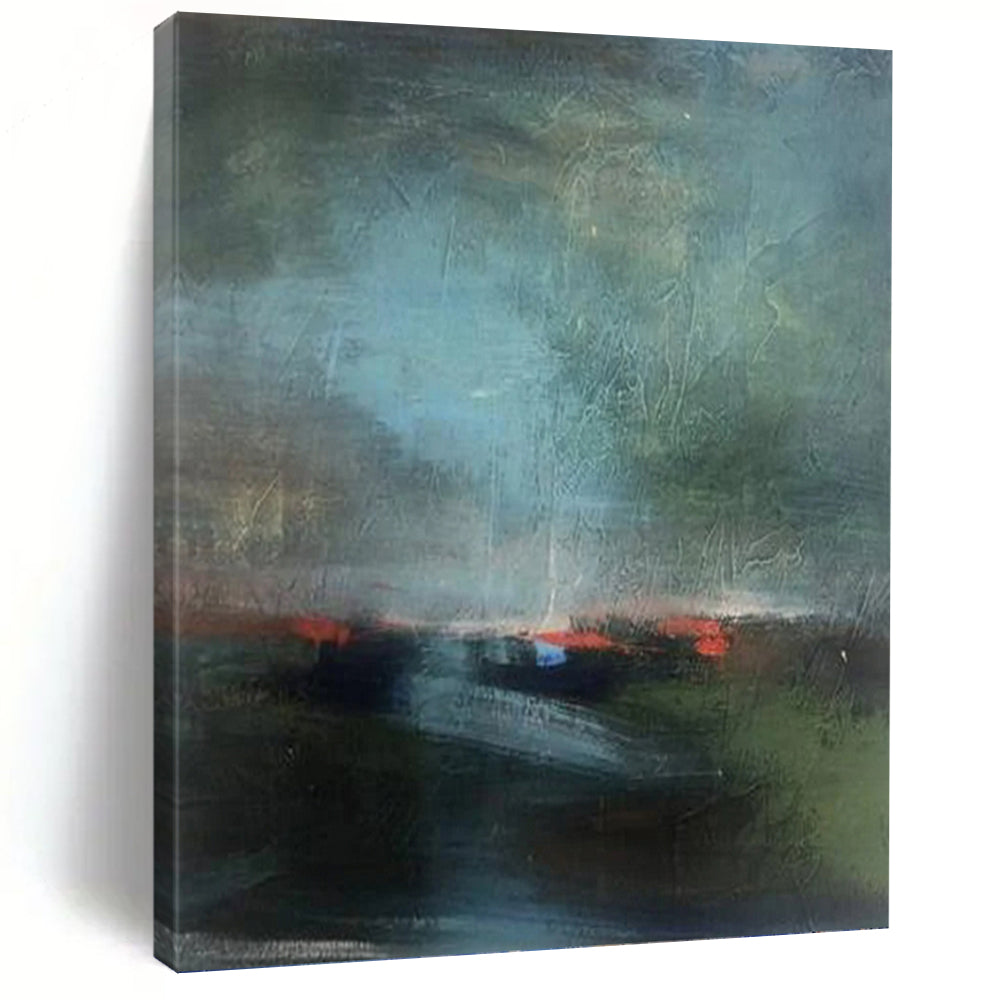 Misty Landscape in Muted Greens and Blues - Abstract Landscape Painting On Canvas DKH1408