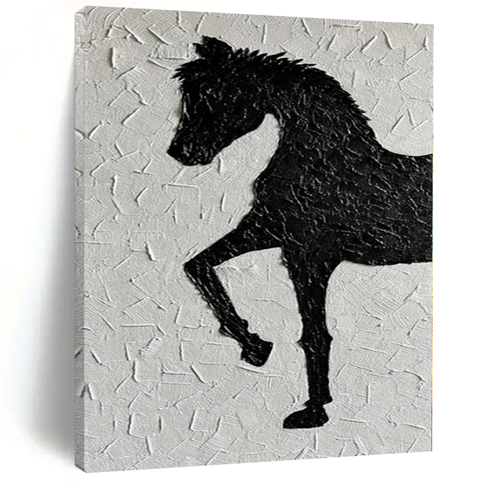 “Textured Black Horse Silhouette” – Textured Animal Painting CT1079