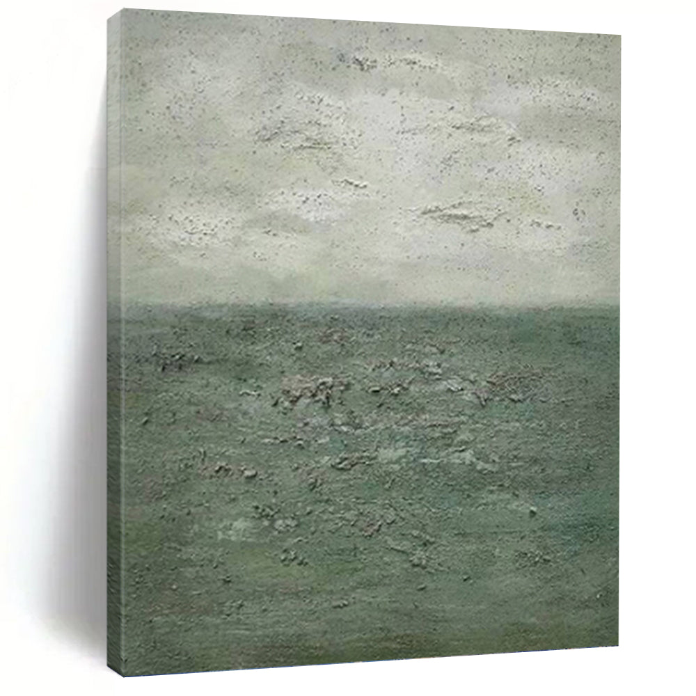 Textured Green and Gray Seaside Abstract - Abstract Painting On Canvas DKH1504